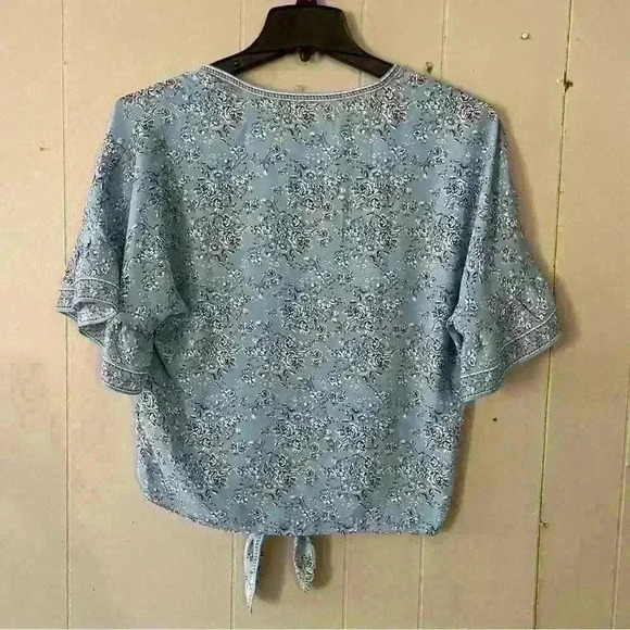 Max Studio Wmn's Blue Floral Short Sleeve  Blouse Boho Breezy Size Small - Picture 3 of 3